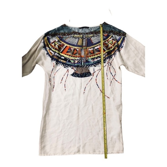 Zara ivory multicolor masai pattern look mid sleeve tunic style shirt dress sz M - Picture 17 of 17